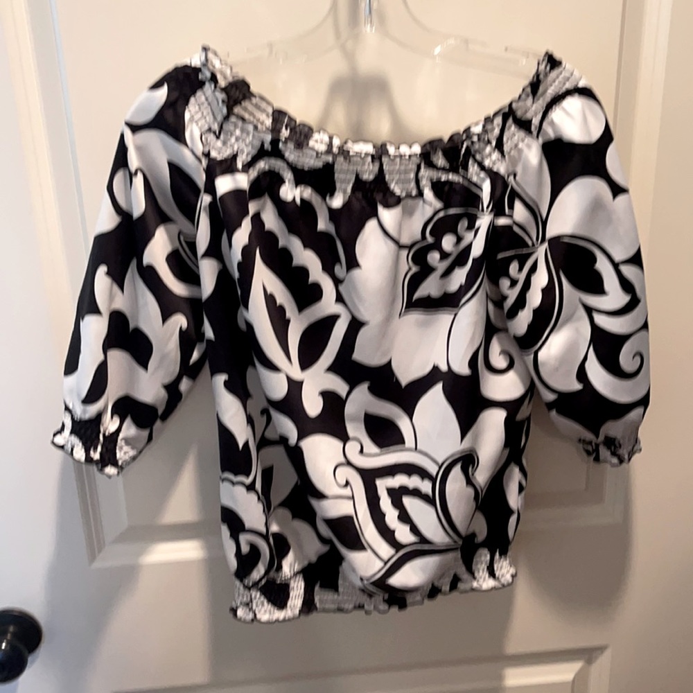 White House black market silk top off the shoulder